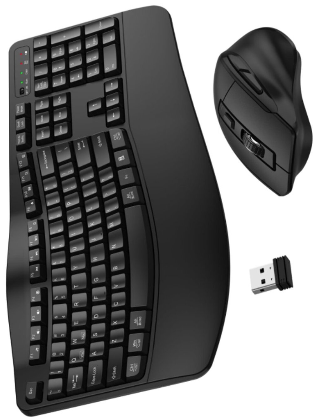 Wireless Keyboard and Mouse Combo, 2.4G Full Size Wave Keys Ergonomic Keyboard